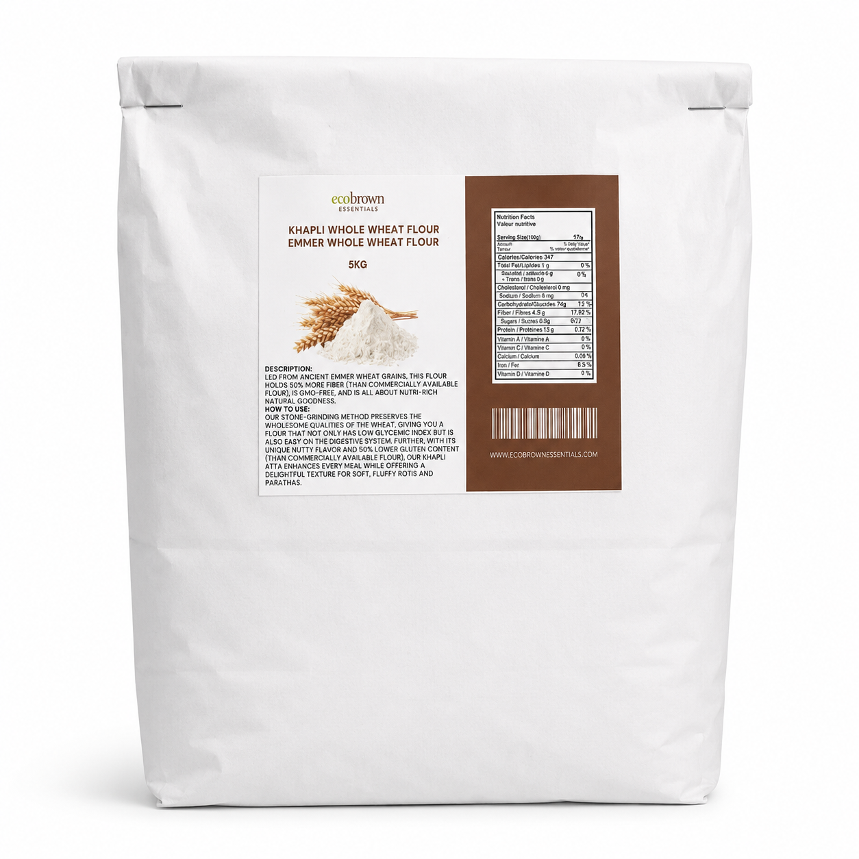 Organic Emmer Wheat Flour | Khapli Wheat Atta | Ancient Grain | Low gluten wheat | |Non GMO |Vegan