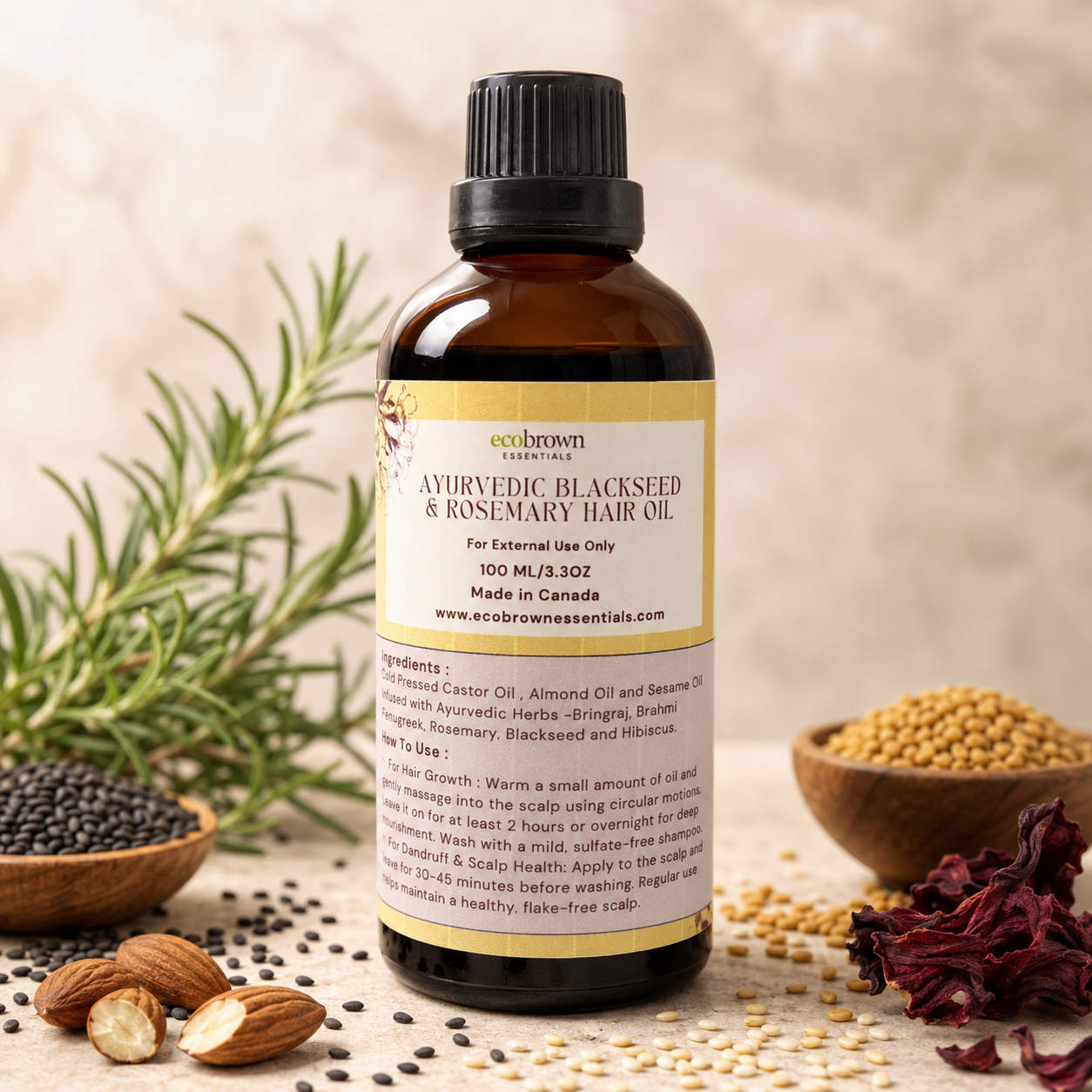 Ayurvedic Rosemary and Blackseed Hair Oil | Ayurvedic Hair Vitality Oil | Herbal Growth & Scalp Rejuvenation Elixir