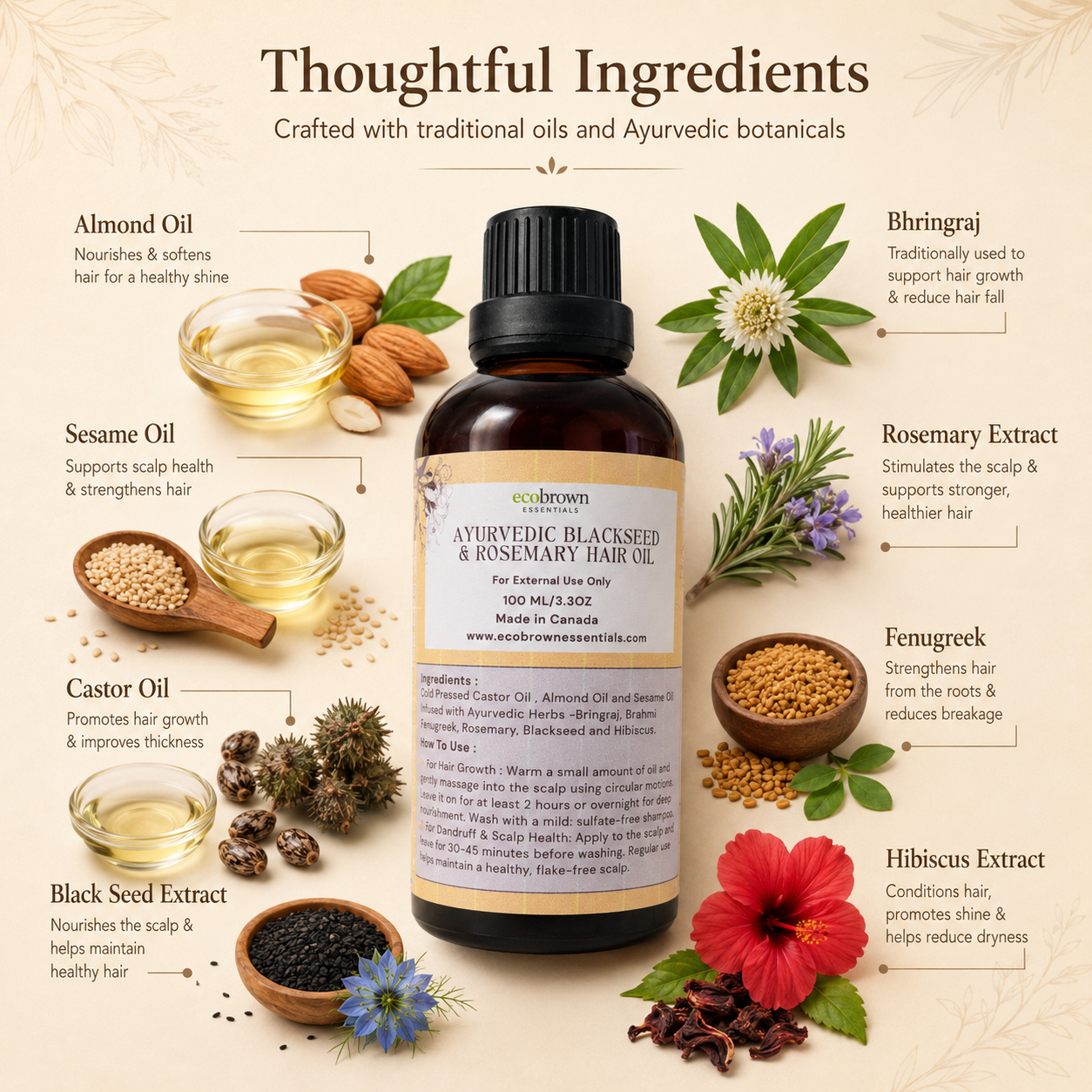 Ayurvedic Rosemary and Blackseed Hair Oil | Ayurvedic Hair Vitality Oil | Herbal Growth & Scalp Rejuvenation Elixir
