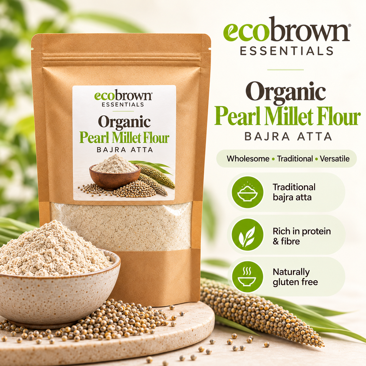 Organic Pearl Millet Flour | Pearl Millet Flour | Low GI Flour | Organic Bajra Flour | Gluten-free Bajra flour | High-fiber millet flour