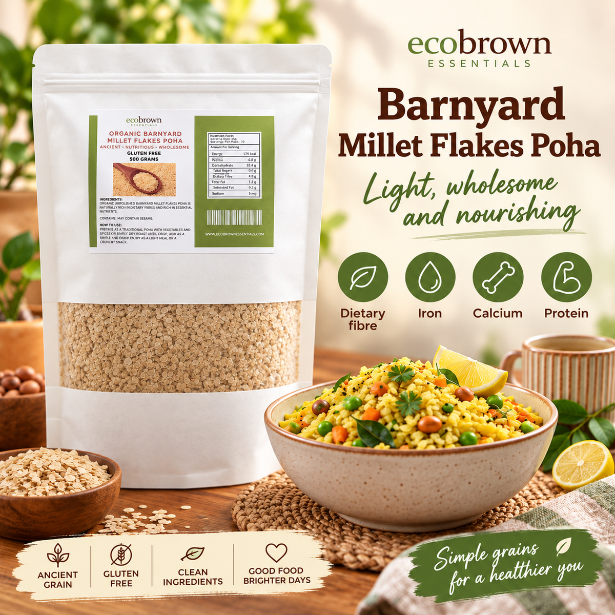 Barnyard Millet Flakes Poha |  Barnyard Millet Flakes | Healthy Snacks | High Fiber Millet Poha | Gluten Free