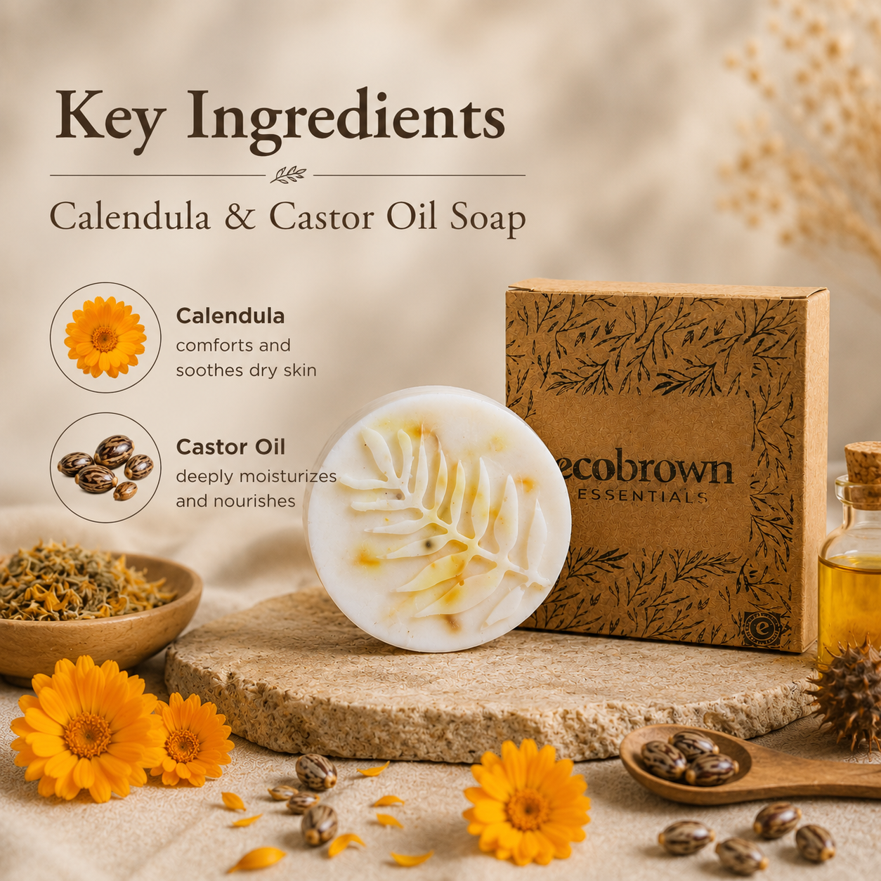 Calendula & Castor Oil Handmade Soap Bar |Castor Oil Soap Bar | Calendula & Castor Oil Soap for Dry Skin | Made in Ontario