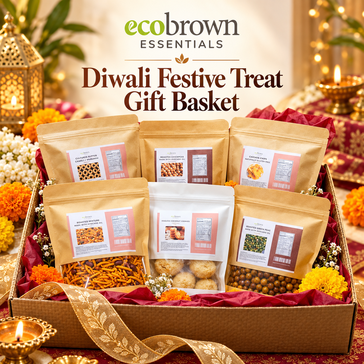 Diwali Festive Treat Gift Basket | Better-for-You Party Snacks Bundle | Healthy Party Snacks | Diwali Gifts |Free Shipping