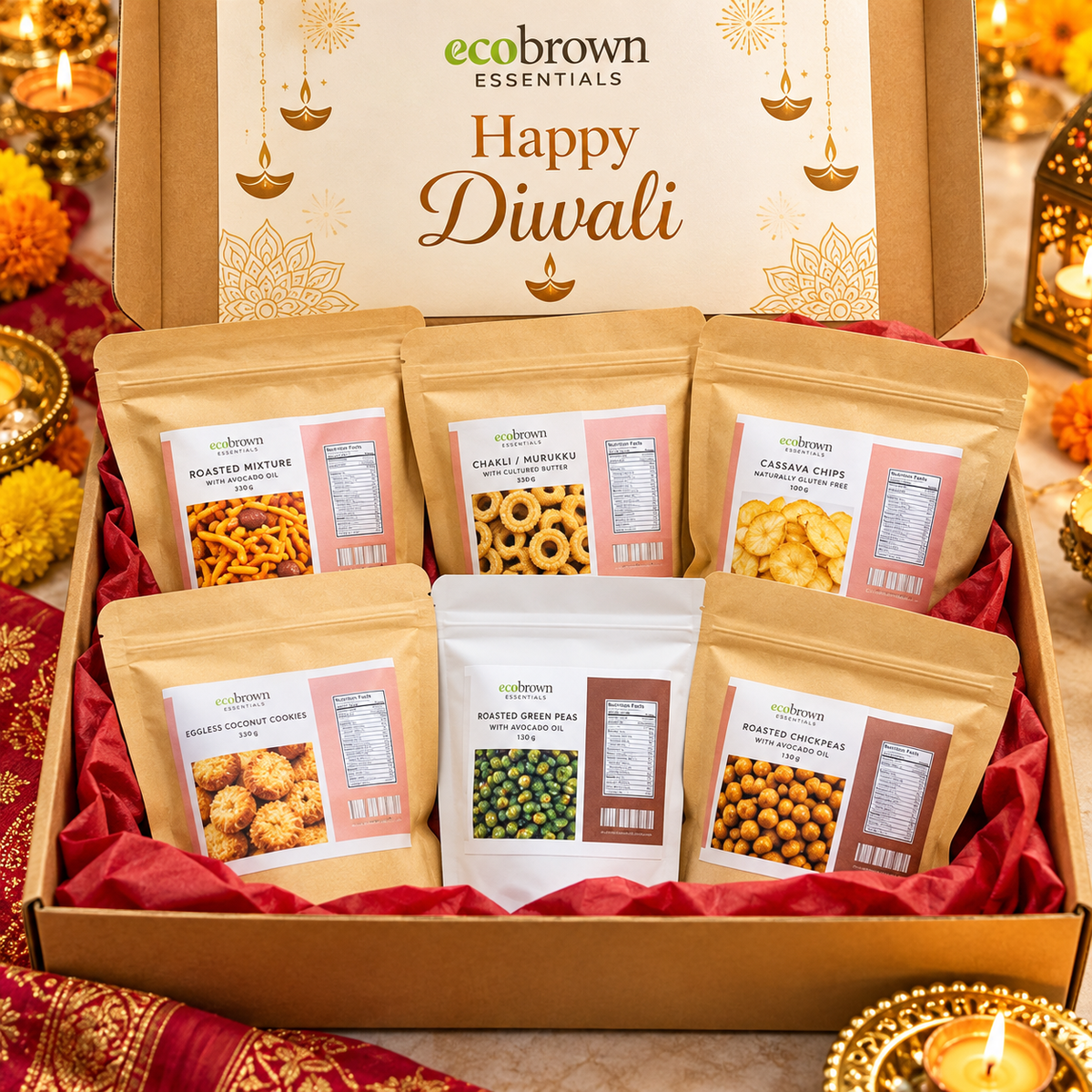 Diwali Festive Treat Gift Basket | Better-for-You Party Snacks Bundle | Healthy Party Snacks | Diwali Gifts |Free Shipping