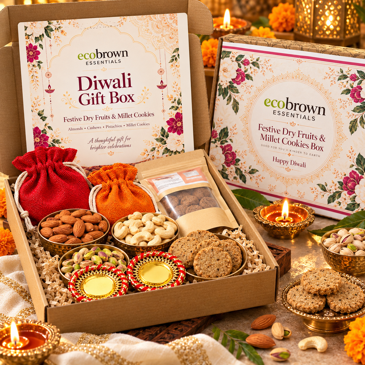 Diwali Healthy Mithas Gift Box | Organic Dry Fruits & Millet Cookies Gift Hamper | Diwali Gifts |Free Shipping
