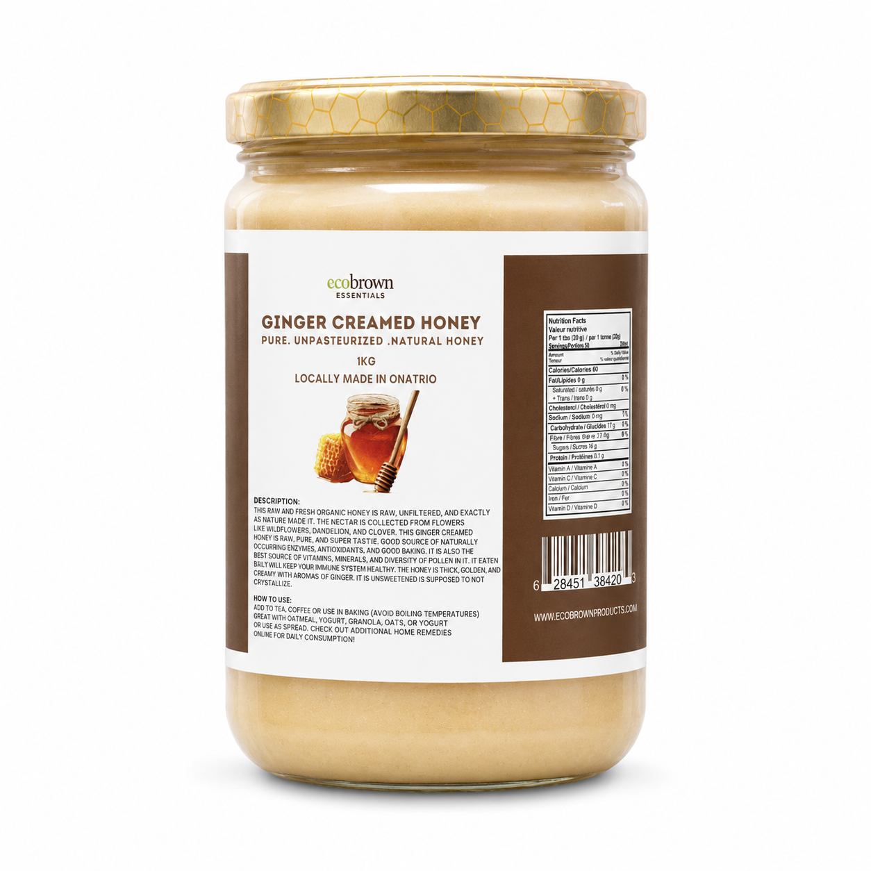 Farm Fresh Raw Ginger Creamed Honey | Raw Unpasturized Ginger Creamed Honey | Pure Organic Honey | White Honey