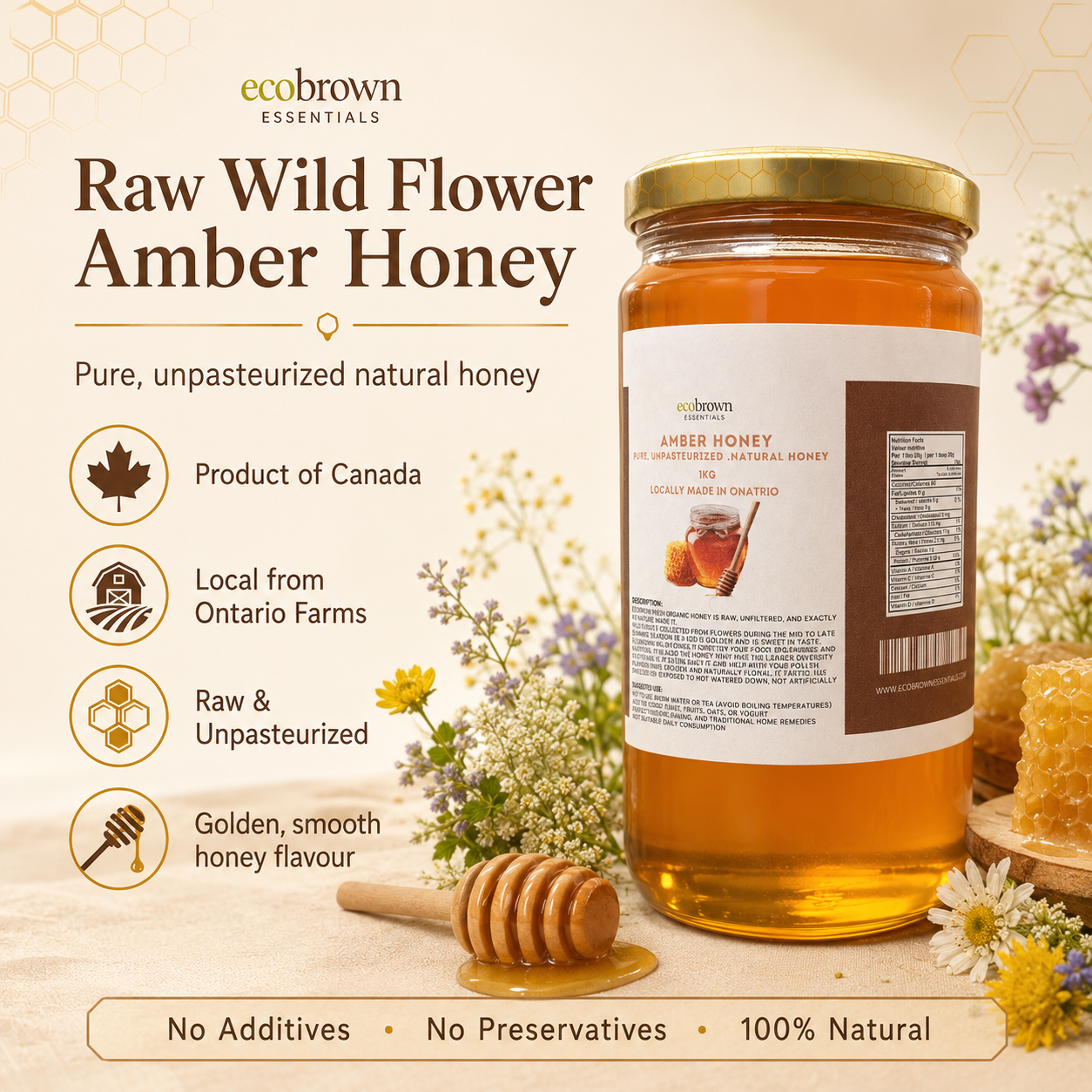 Farm Fresh Wildflower Honey | Raw Unpasturized Wildflower Honey | Pure Raw Amber Honey