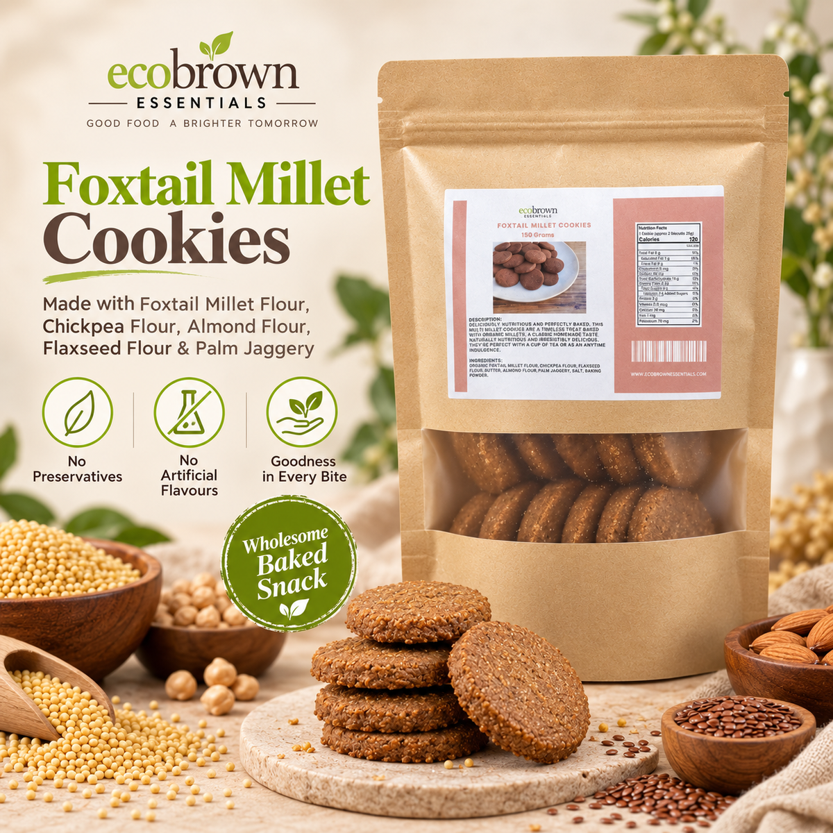 Foxtail Millet Cookies |  Kangni or Kakum Cookies | Healthy Snacks | High Fiber Millet Cookies | Whole Grain Cookies | Made in Canada