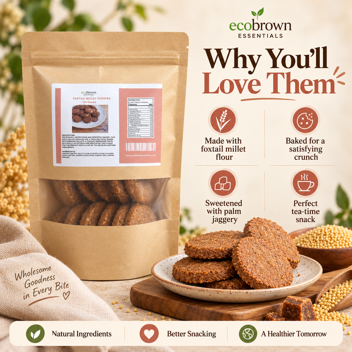 Foxtail Millet Cookies |  Kangni or Kakum Cookies | Healthy Snacks | High Fiber Millet Cookies | Whole Grain Cookies | Made in Canada