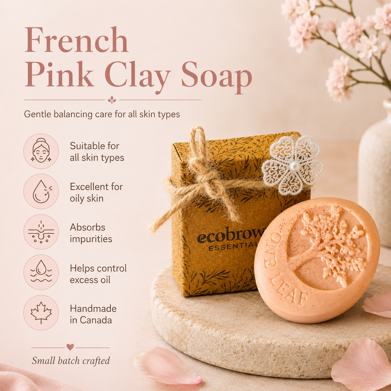 French Pink Clay & Rose Handmade Soap Bar |Goat Milk & French Clay Soap Bar | Clay Soap for Oily Skin | Made in Ontario