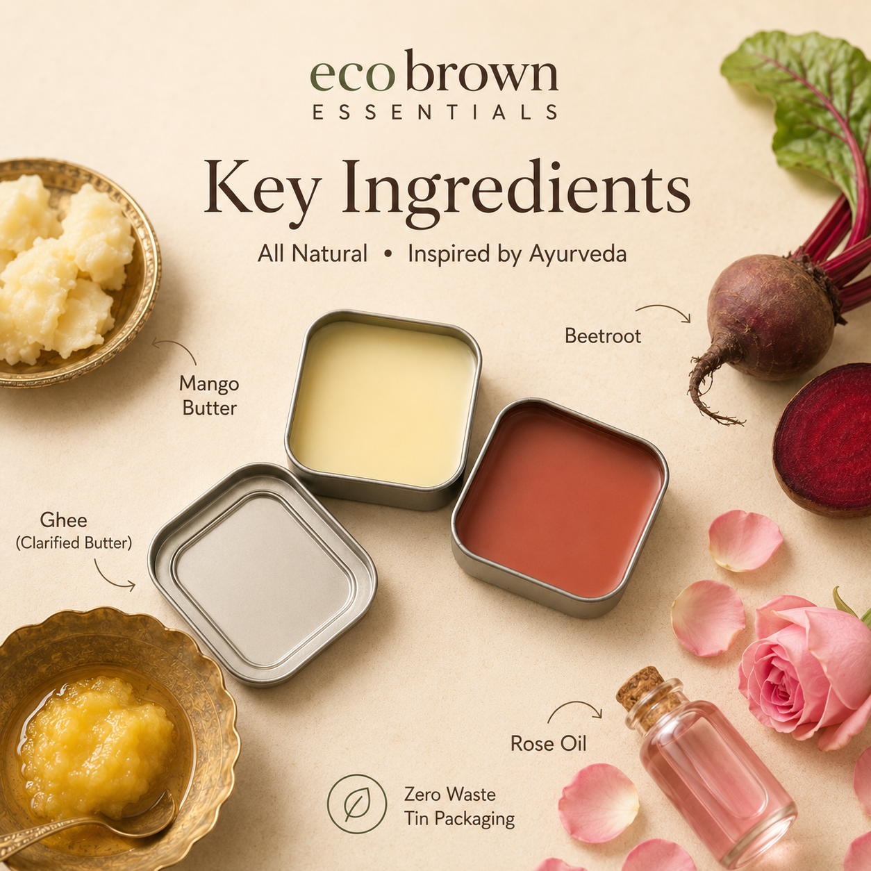 Mango Butter & Ghee Lip Balm |Beetroot & Ghee Lip Balm for Healing | Tinted Lip Balm with Rose Oil