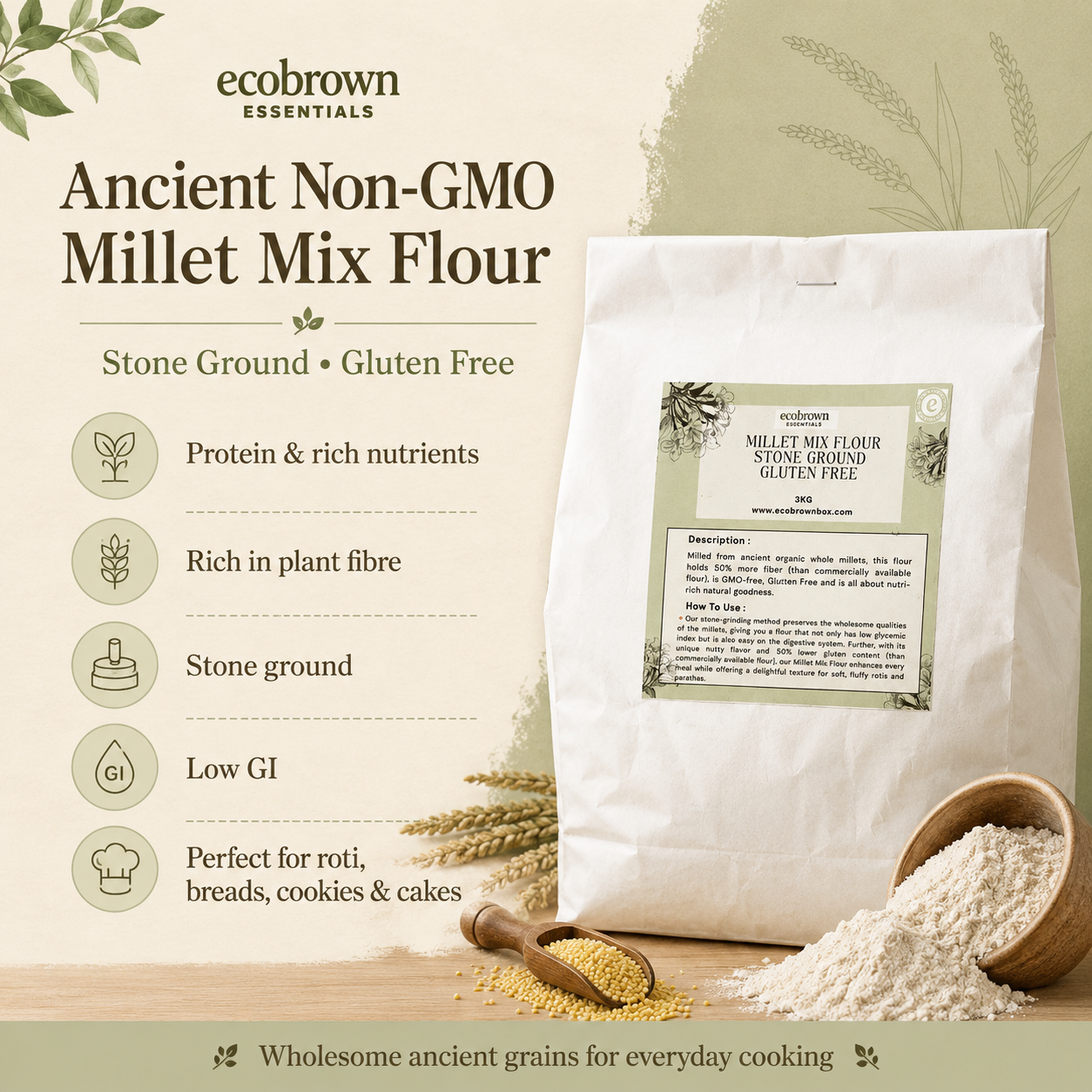 Millet Mix Flour | Blend of Ancient Millets | Gluten-Free, High Fiber & Iron-Rich | Organic Millets