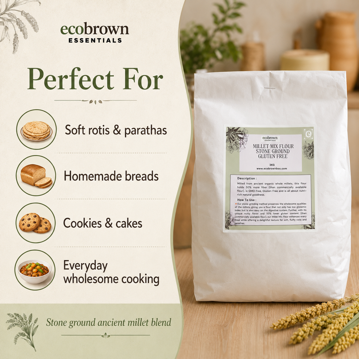 Millet Mix Flour | Blend of Ancient Millets | Gluten-Free, High Fiber & Iron-Rich | Organic Millets