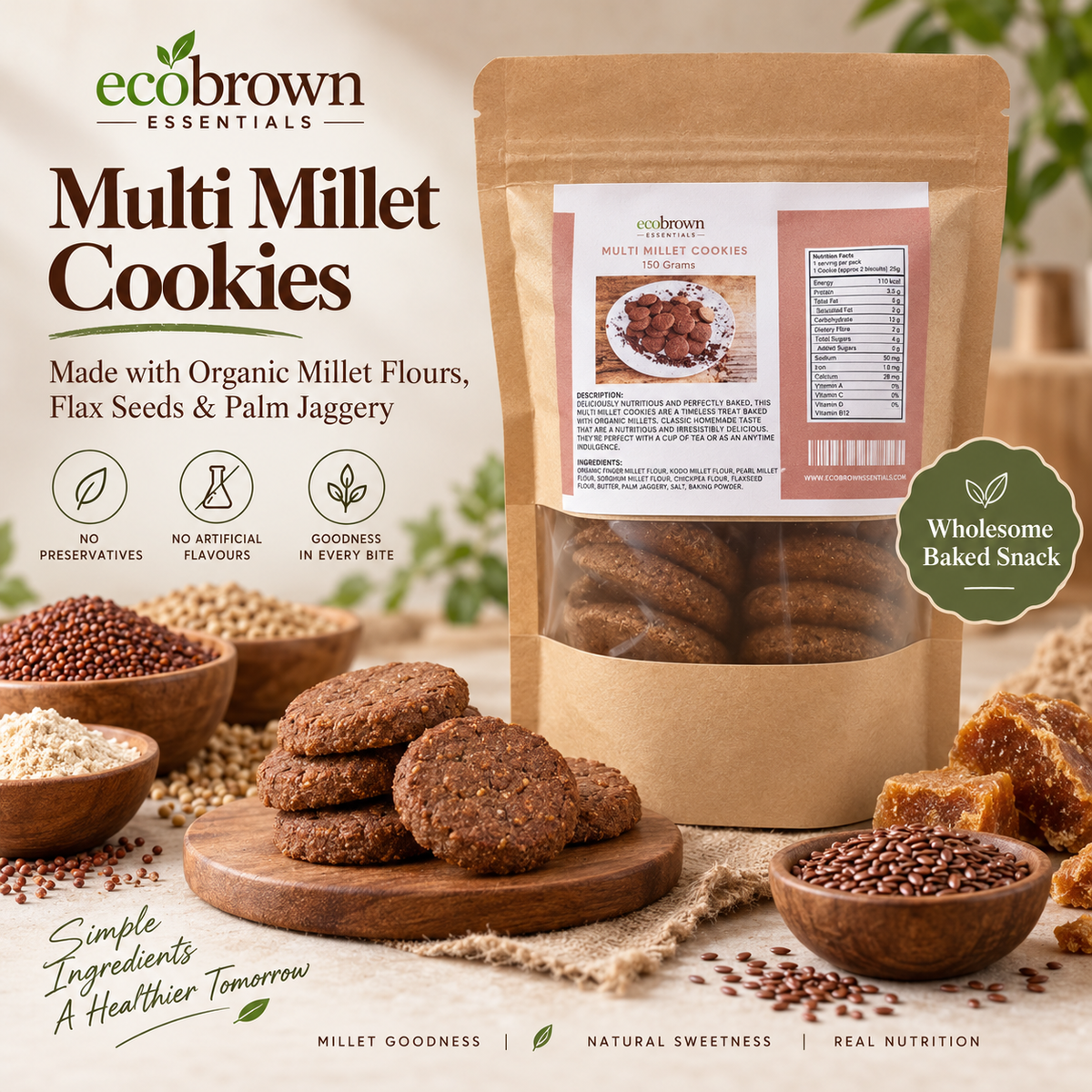 Multi Millet Cookies | Healthy Snacks | High Fiber Millet Cookies | Whole Grain Cookies | Made in Canada