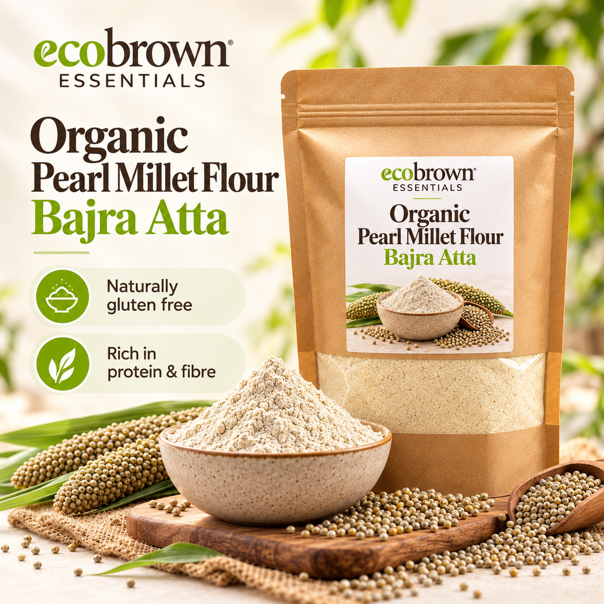 Organic Pearl Millet Flour | Pearl Millet Flour | Low GI Flour | Organic Bajra Flour | Gluten-free Bajra flour | High-fiber millet flour