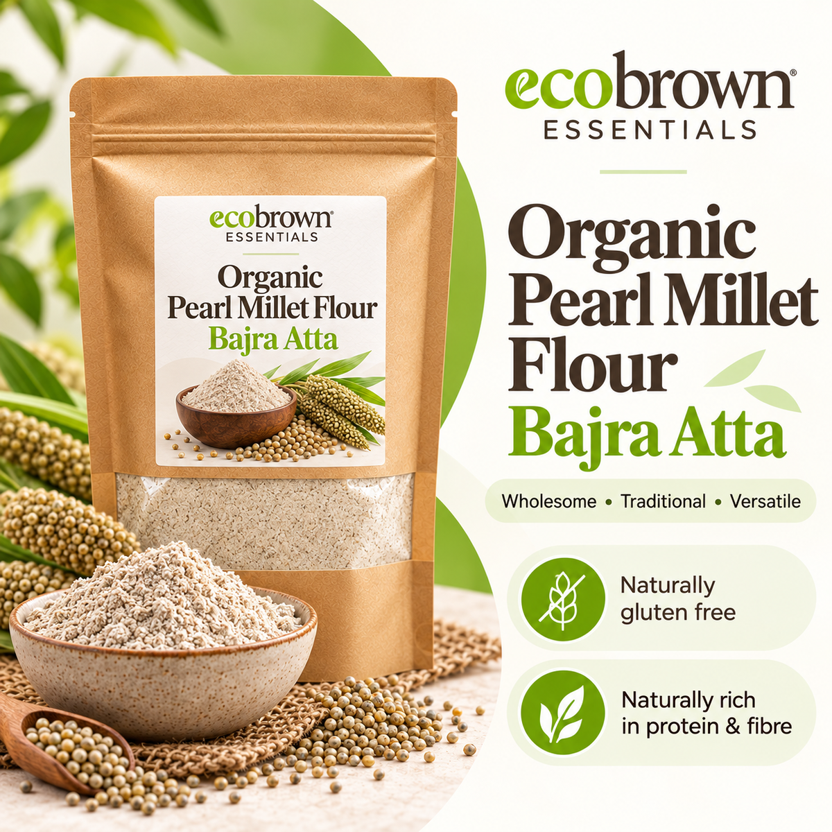 Organic Pearl Millet Flour | Pearl Millet Flour | Low GI Flour | Organic Bajra Flour | Gluten-free Bajra flour | High-fiber millet flour