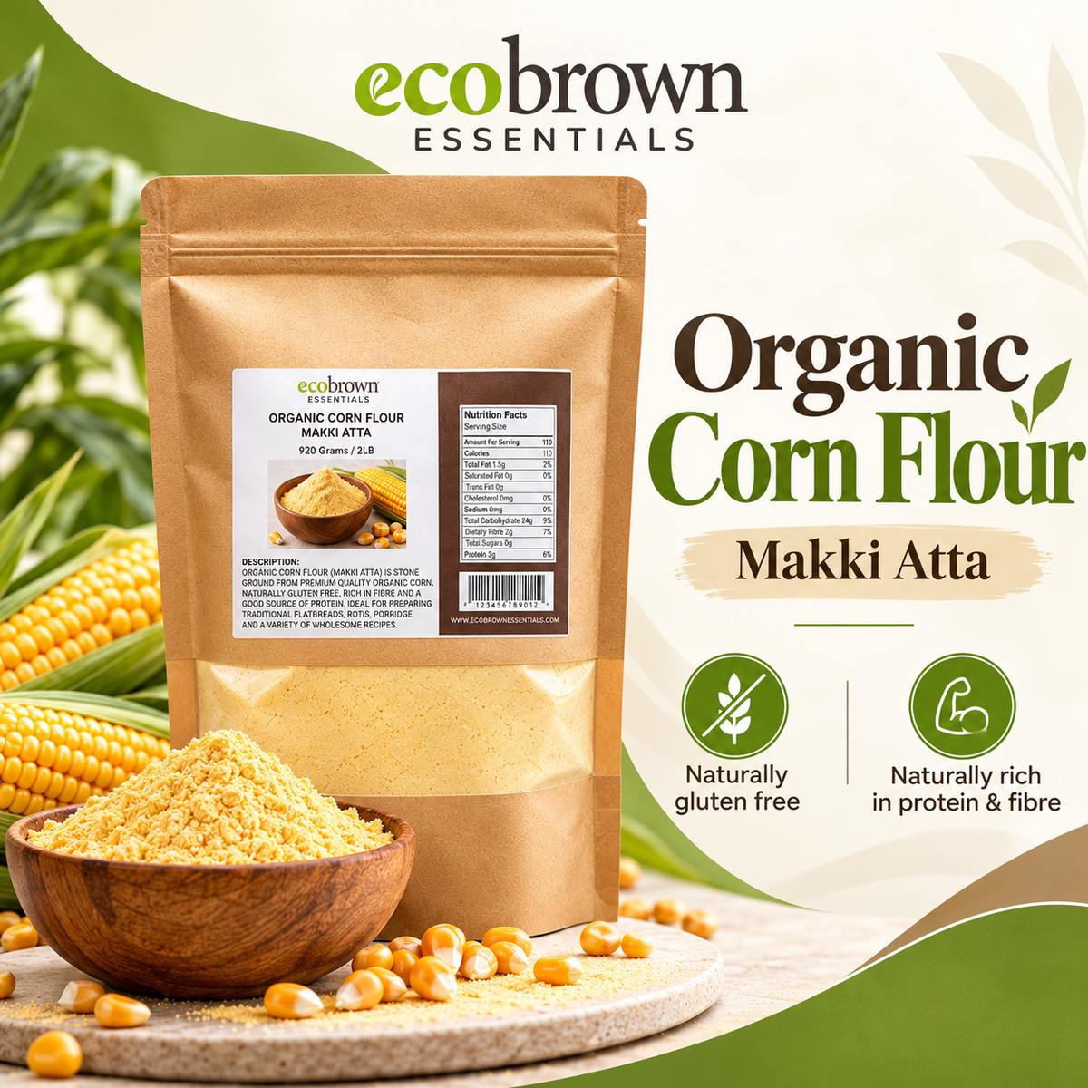 Organic Corn Flour (Maize Flour) | Makki Atta |Makai Ka Atta | Rich in Fiber & Energy | Naturally Stone-Ground | Perfect for Makki Roti