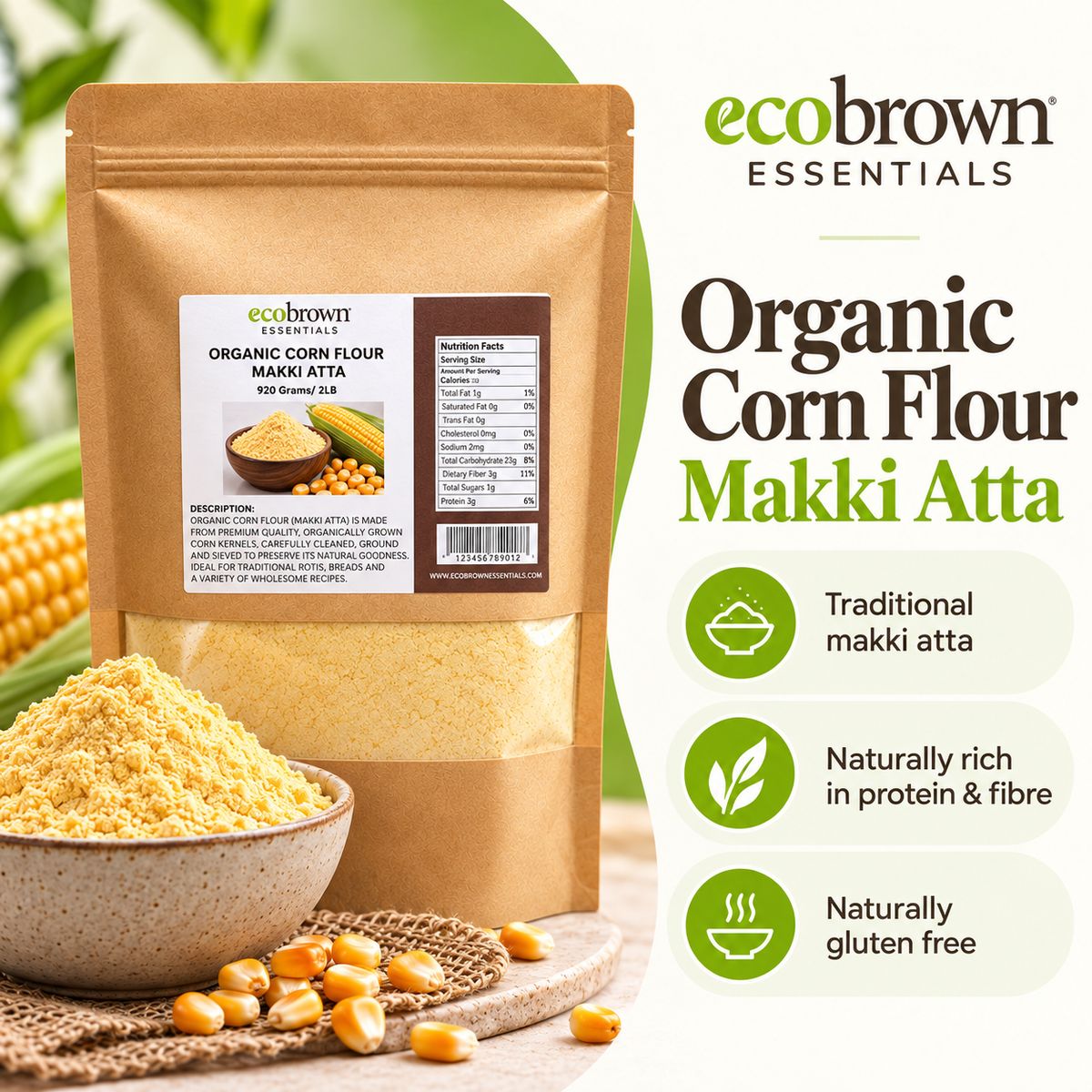 Organic Corn Flour (Maize Flour) | Makki Atta |Makai Ka Atta | Rich in Fiber & Energy | Naturally Stone-Ground | Perfect for Makki Roti