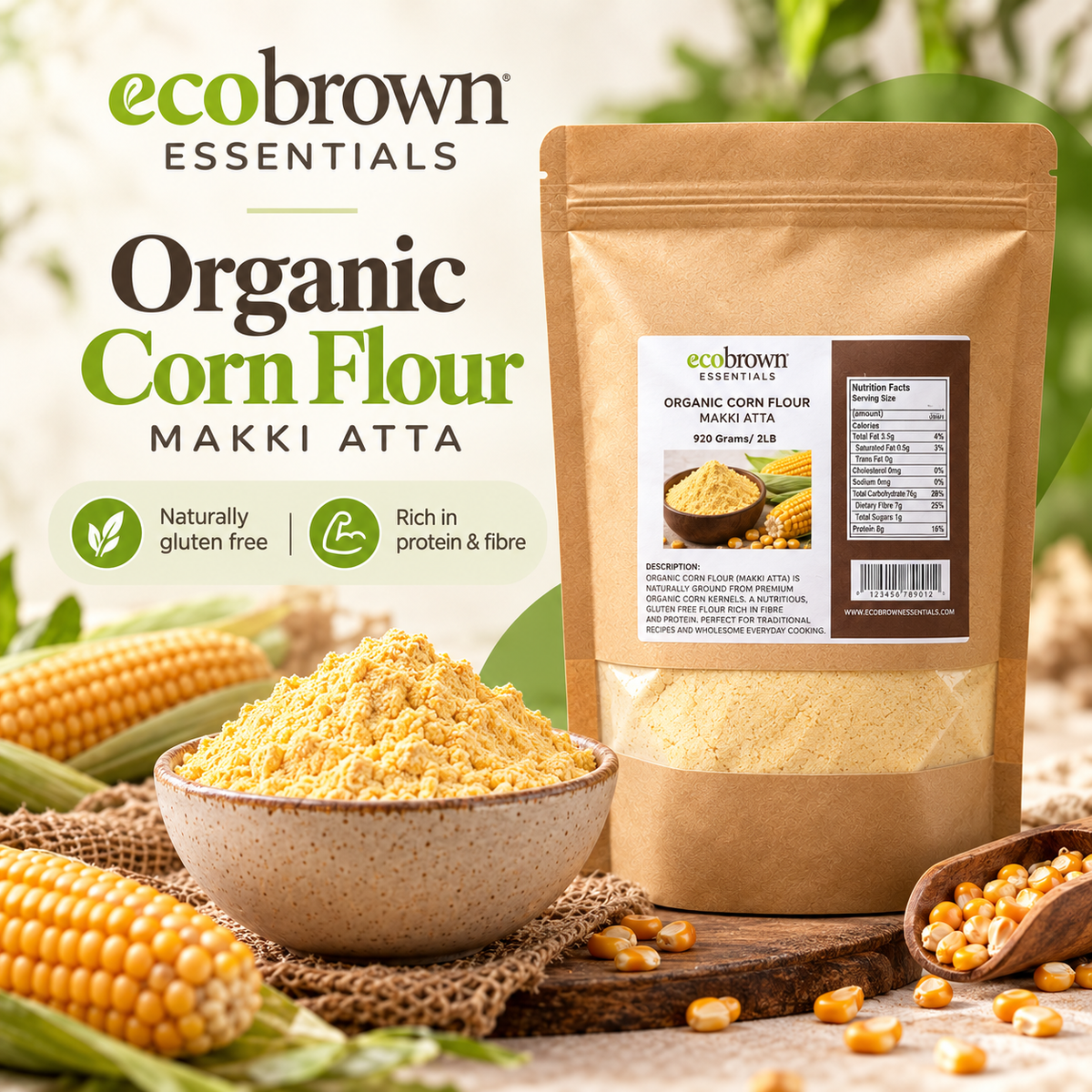 Organic Corn Flour (Maize Flour) | Makki Atta |Makai Ka Atta | Rich in Fiber & Energy | Naturally Stone-Ground | Perfect for Makki Roti