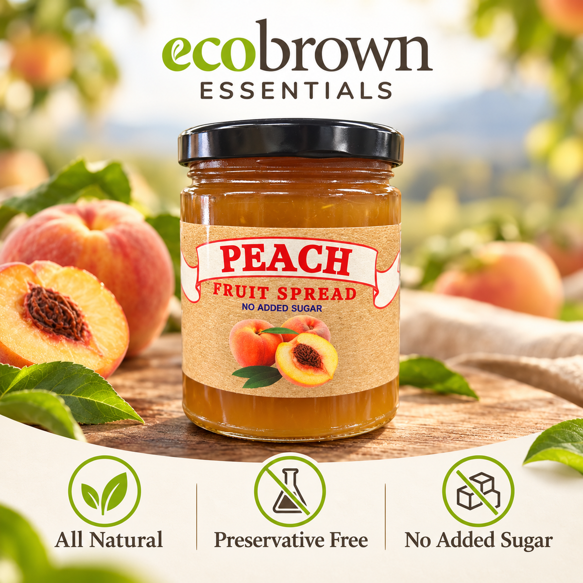 Peach Fruit Spread - No Added Sugar & Preservative  Free | Pure Peach Fruit Spread | Organic Peach Fruit Spread |Made in Canada