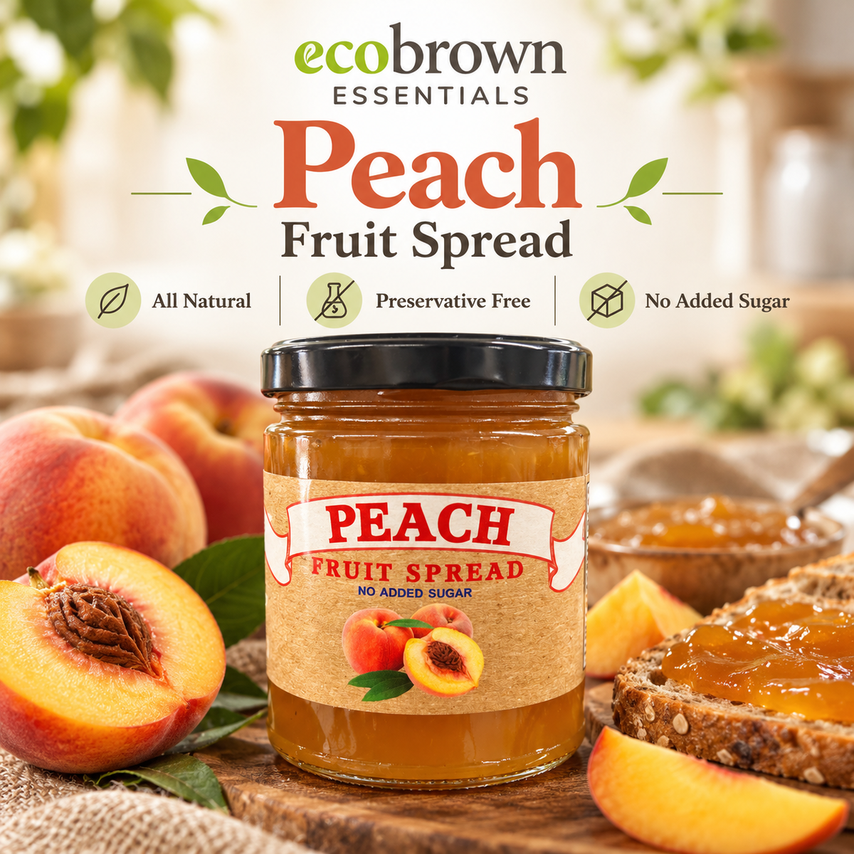 Peach Fruit Spread - No Added Sugar & Preservative  Free | Pure Peach Fruit Spread | Organic Peach Fruit Spread |Made in Canada