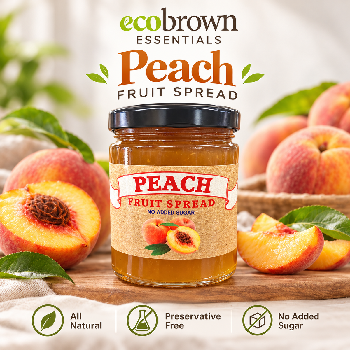 Peach Fruit Spread - No Added Sugar & Preservative  Free | Pure Peach Fruit Spread | Organic Peach Fruit Spread |Made in Canada