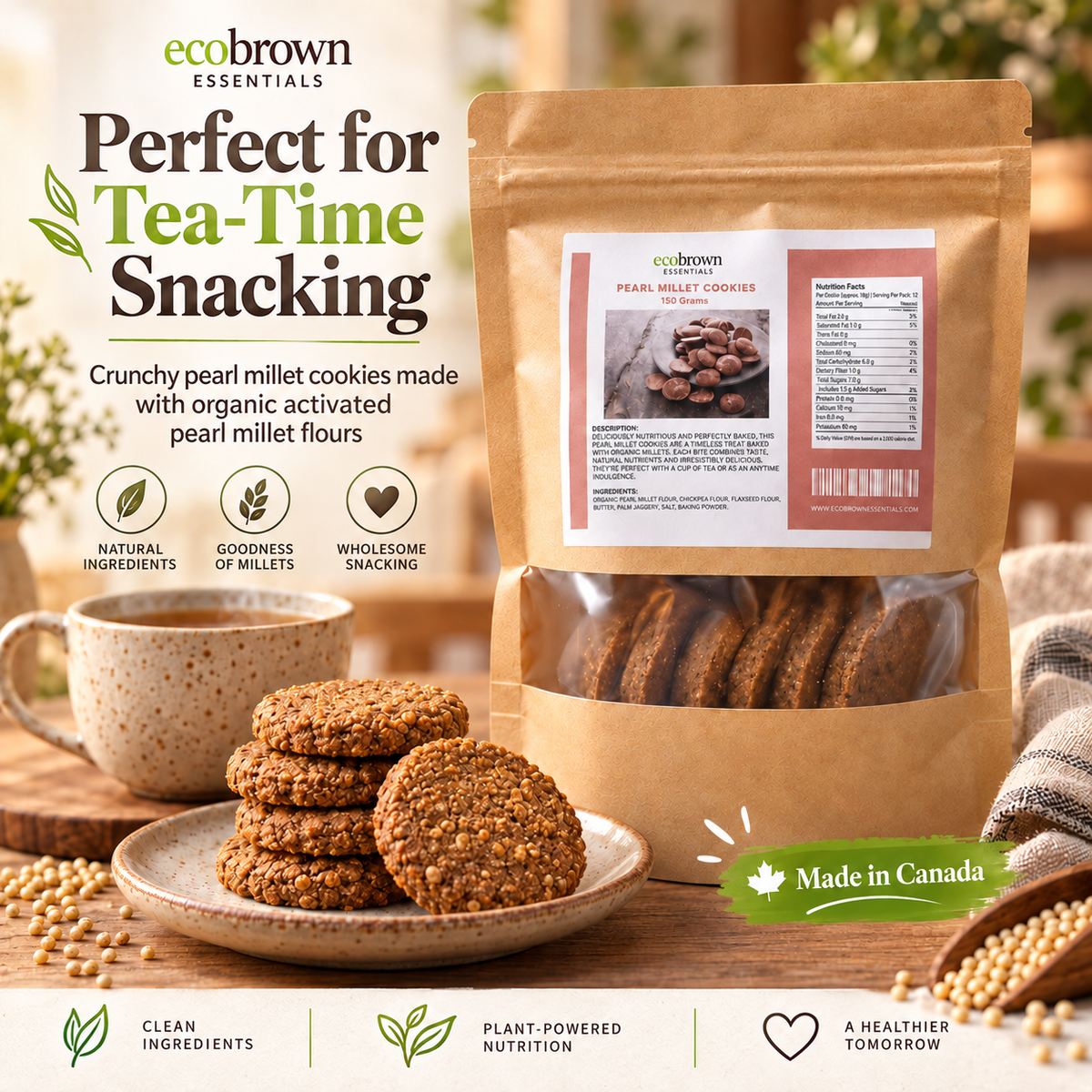 Pearl Millet Cookies | Bajra Cookies | Healthy Snacks | High Fiber Millet Cookies | Whole Grain Cookies | Made in Canada