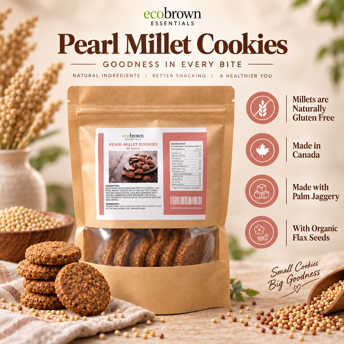 Pearl Millet Cookies | Bajra Cookies | Healthy Snacks | High Fiber Millet Cookies | Whole Grain Cookies | Made in Canada