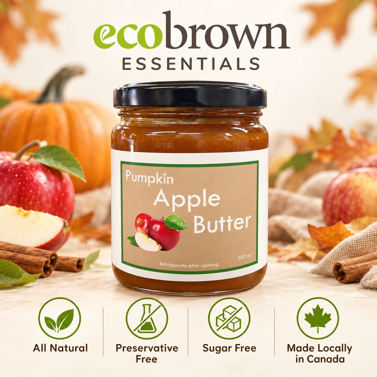 Pumpkin Apple Butter - No Added Sugar & Preservative  Free | Pumpkin Apple Butter | Organic Pumpkin Apple Butter |Made in Canada