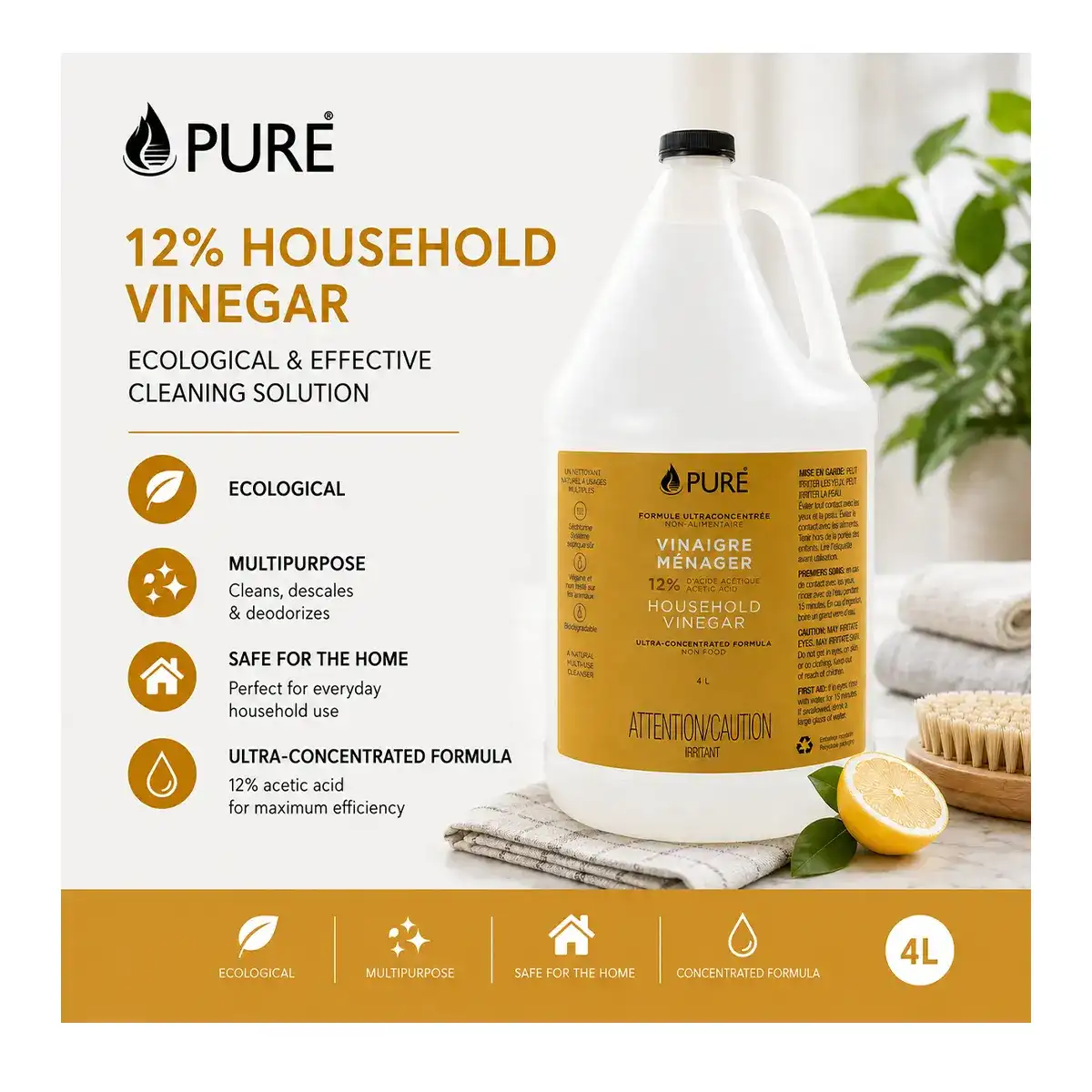 Pure 12% Household Vinegar | Cleaning Vinegar | Multi Purpose Cleaner | Eco Friendly Cleaning Solution