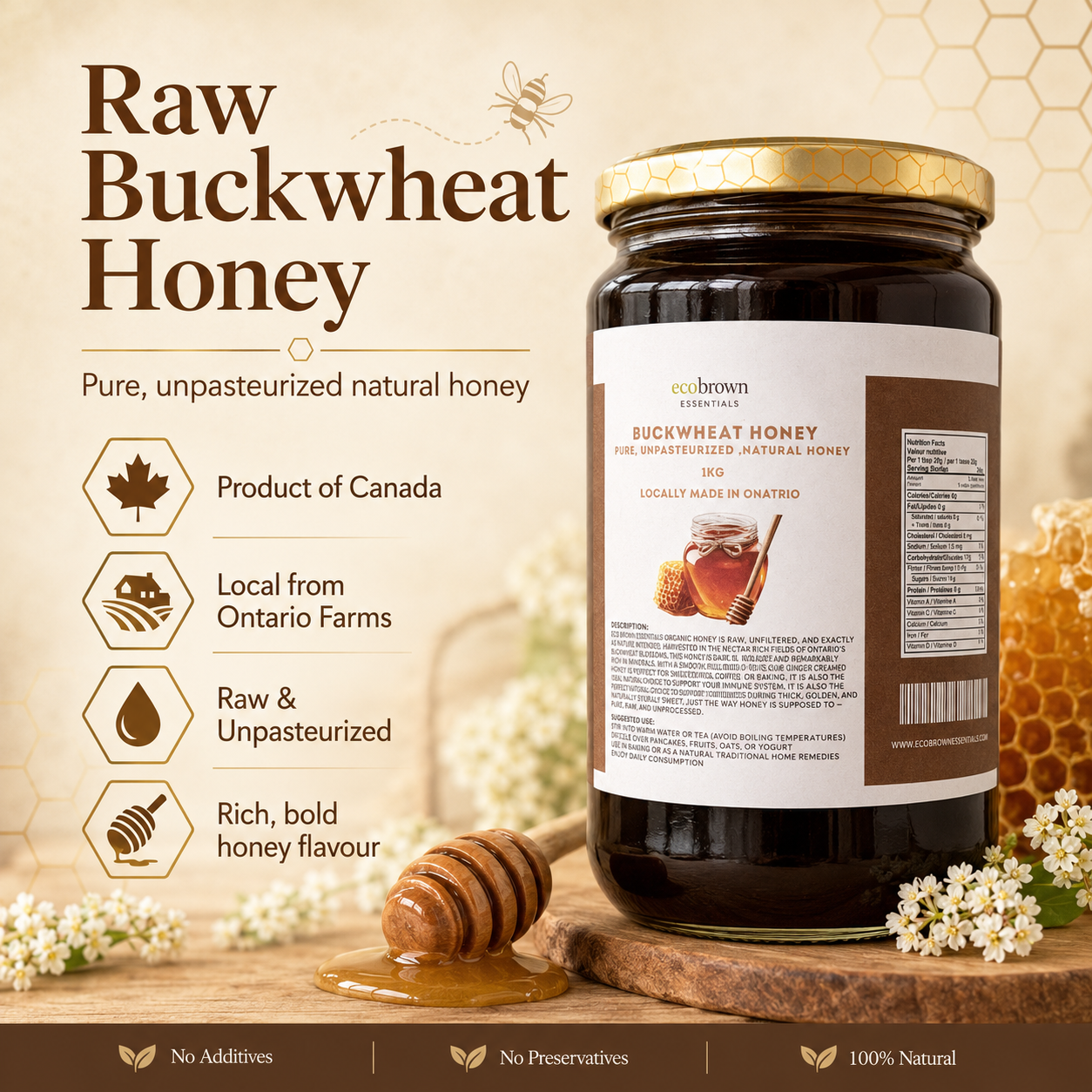 Farm Fresh Raw Buckwheat Honey | Buckwheat Honey |  Raw Unpasteurized Buckwheat Honey